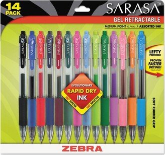 Zebra Sarasa Retractable Gel Pen Assorted Ink Medium 14/Pack 46824