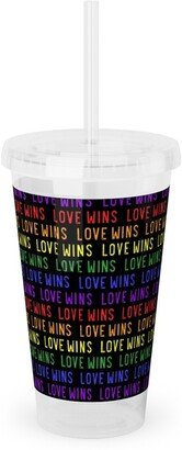 Travel Mugs: Love Wins Rainbow Acrylic Tumbler With Straw, 16Oz, Multicolor