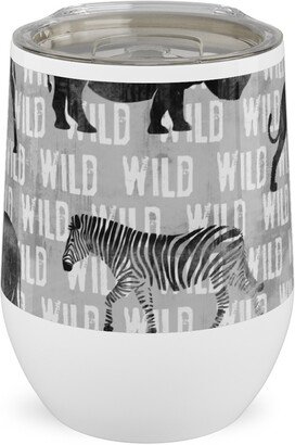 Travel Mugs: Wild Safari Animals - Grey Stainless Steel Travel Tumbler, 12Oz, Gray