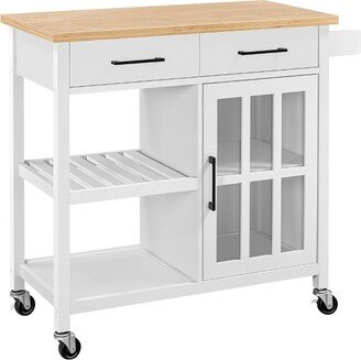 Rolling Kitchen Island Kitchen Cart with Cabinet & Drawer White