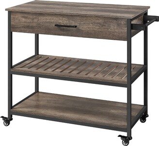 3-Tier Rolling Kitchen Island Utility Kitchen Cart with Storage Drawer & Shelves-Taupe Wood