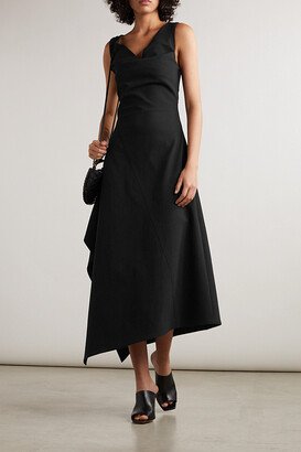 Asymmetric Cotton-blend Canvas Midi Dress - Black