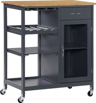 HOMCOM Utility Kitchen Cart, Rolling Kitchen Island Storage Trolley with Rack, Shelves, Drawer and Cabinet, Gray