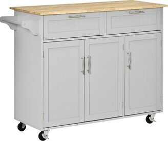 Homcom 48 Modern Kitchen Island Serving Storage Cart & Adjustable Shelves, Grey