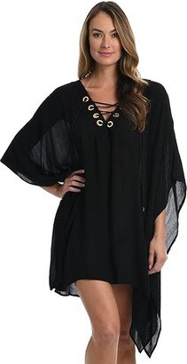 Capri Stripe Lace-Up Caftan (Black) Women's Swimwear