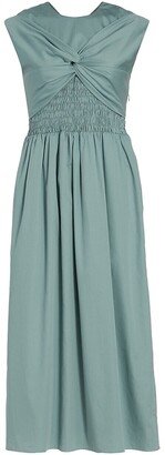 Iona Twisted Smocked Midi-Dress