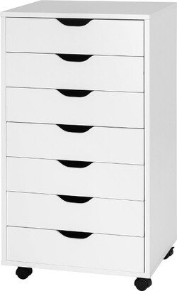 7 Drawer Chest Storage Dresser Floor Cabinet Organizer with Wheels White