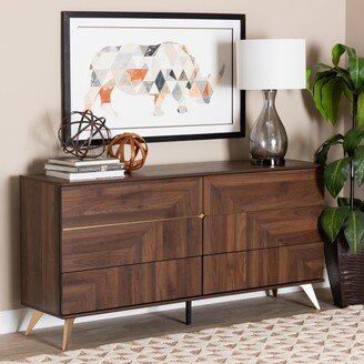 Graceland Mid-Century Modern Transitional Walnut Brown Finished Wood 6-Drawer Dresser