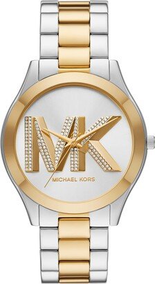 Women's Slim Runway Logo Silver and Gold Two-Tone Stainless Steel Bracelet Watch (Model: MK4735)