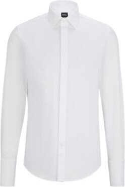 Slim-fit dress shirt in easy-iron stretch cotton-AA