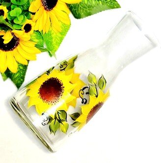 Hand Painted Sunflower Glass Carafe/Vase, Carafe Sets Available, Gift With Wine Glasses, Personalization Available