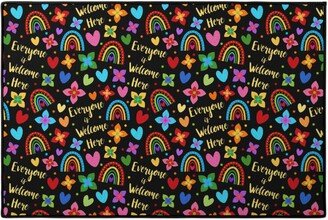 Door Mats: Everyone Is Welcome Here - Multi On Black Door Mat, Multicolor