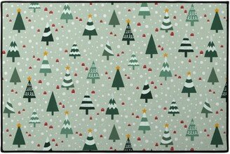 Door Mats: Christmas Forest - Green Door Mat, Green