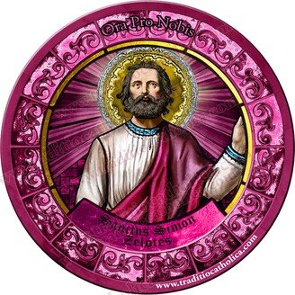 Saint Simon The Zealot Apostle Stained Glass Round 4 Inch Custom Refrigerator Magnet. St. Magnet