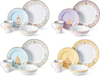 Ukonic Disney Princess 16-Piece Dinnerware Set | Cinderella, Jasmine, Ariel, Belle