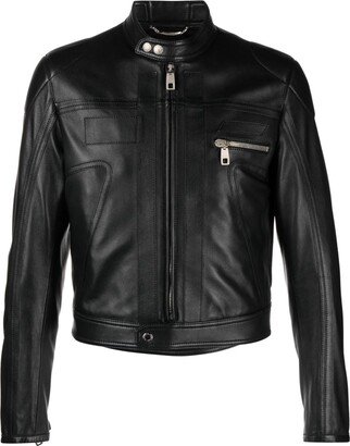 Zip-Up Leather Biker Jacket-AB