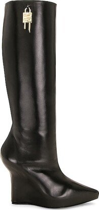 G Lock Wedge Knee High Boot in Black