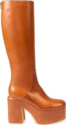 100MM Leather Platform Knee-High Boots