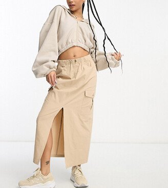 Petite cargo pocket maxi skirt in tan