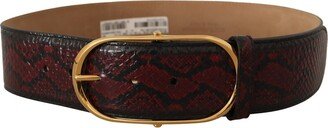 Red Exotic Leather Gold Oval Buckle Women's Belt-AA