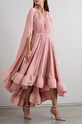 Cape-effect Tie-detailed Ruffled Crepe Dress - Pink