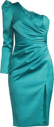 Satin One-Shoulder Midi-Dress