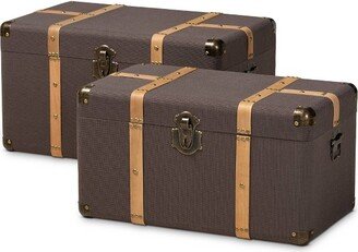 2pc Stephen Fabric Upholstered Trunk Set Dark Brown/Oak Brown