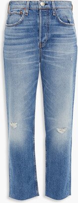 Cropped distressed high-rise straight-leg jeans-AB