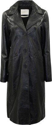 Single-Breasted Leather Midi Coat