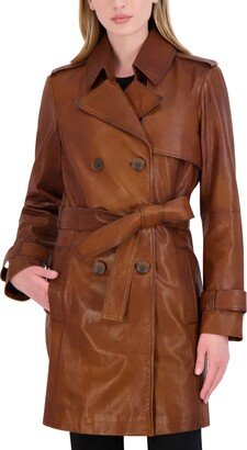 Women's Petite Natalie Belted Leather Trench Coat