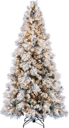 Home Heritage Snowdrift Spruce 7.5 Foot Snow Frosted Artificial Pre-Lit Christmas Tree with White Clear Lights