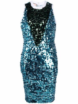 Colour-Blocked Sequin Sleeveless Dress