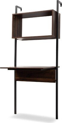 Fariat Walnut Wood and Metal Display Shelf with Desk Brown/Black