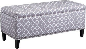 HOMCOM Large 42 Tufted Linen Fabric Upholstery Storage Ottoman Bench with lift-top for Living Room, Entryway, or Bedroom - Gray Lattice