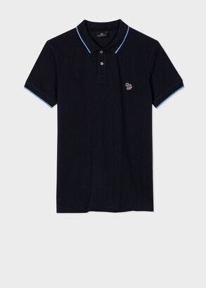 Slim-Fit Navy Zebra Logo Polo Shirt With Sky Tipping