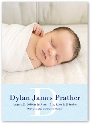 Birth Announcements: Simple Monogram Boy Birth Announcement, Blue, Standard Smooth Cardstock, Square-AA