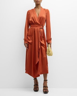 Hannah Satin Wrap Midi Dress