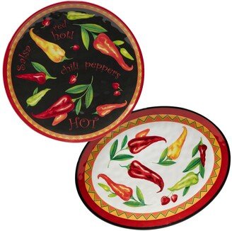 Certified Red Hot 2 Piece Melamine Platter Set: Round Platter, Oval Platter