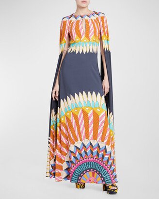 Hathor Placee Printed Gown with Cape Sleeves