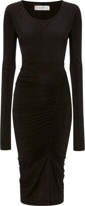 Ruched Long-Sleeve Midi Dress