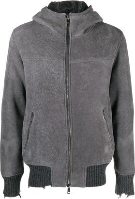 Hooded Zip-Up Leather Jacket