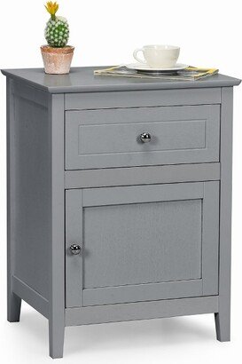 Nightstand with Drawer Accent Side End Table Storage Cabinet Grey