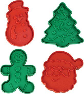 4 Piece Double Sided Christmas Cookie Stamper Set, 2-Inch-AA