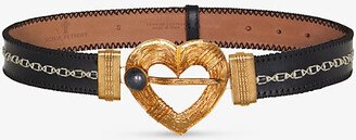 LA Maison Couture Womens Dark Grey Sonia Petroff Heart 24ct Yellow-gold Plated Metal and Leather Belt