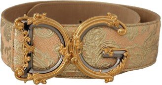 Gold Wide Waist Jacquard Baroque Logo Buckle Women's Belt