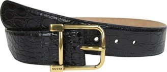 Women's Gold Square Buckle Black Crocodile Belt 257319 E7I0T 1000