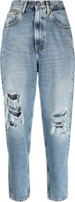 Distressed Cropped Tapered Jeans