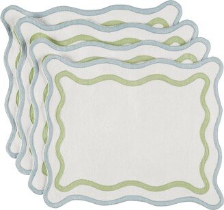 Misette Blue & Green Grid Embroidered Linen Placemat Set