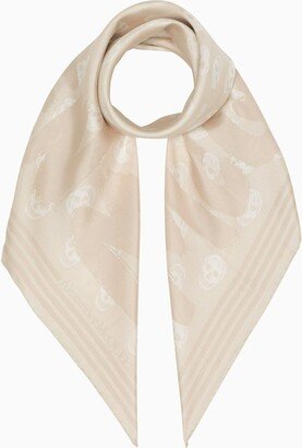 Cream blue foulard with skulls and logo print