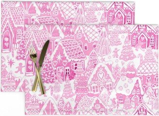 Gingerbread Toile Placemats | Set Of 2 - House By Magentarosedesigns Snowflake Candy Canes Cloth Spoonflower